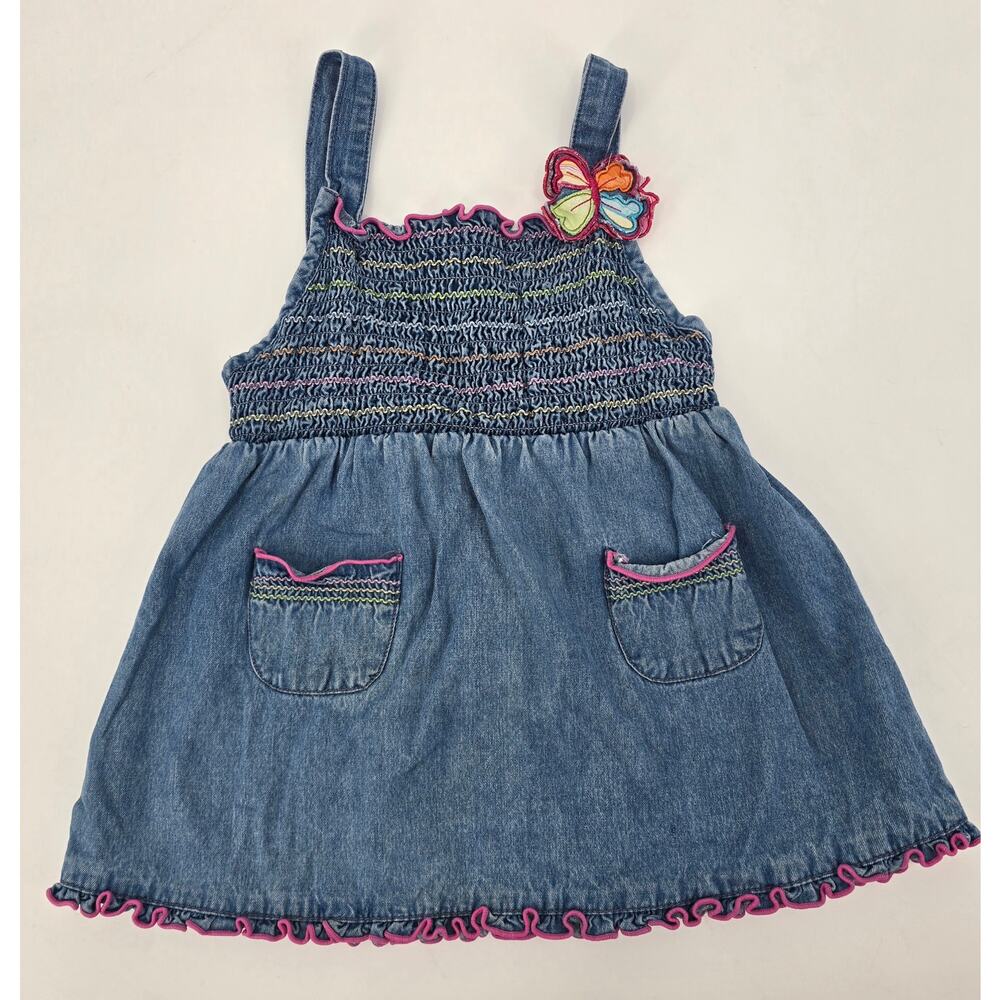 Vintage Faded Glory Y2K Fairycore Denim Dress  24M Butterfly Smocked Cottagecore